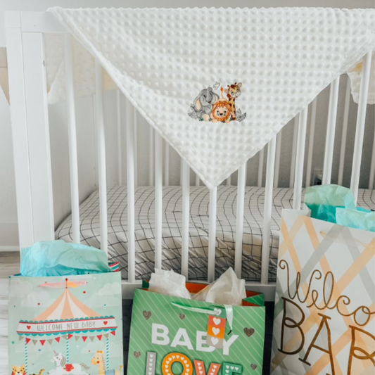Ivory Baby Blanket with Trio Safari Design