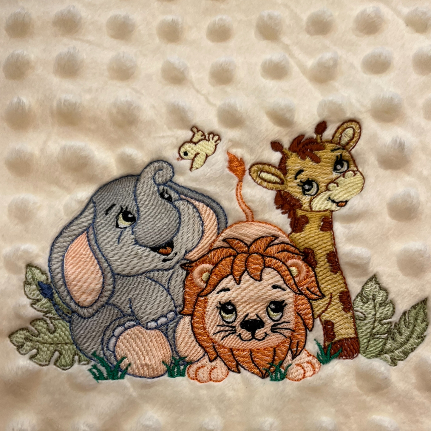 Ivory Baby Blanket with Trio Safari Design
